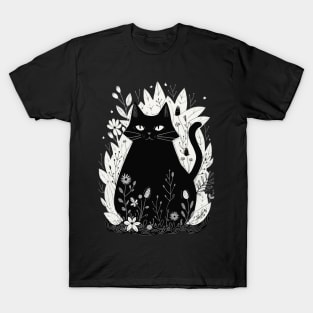 Black Cat and Wildflowers T-Shirt